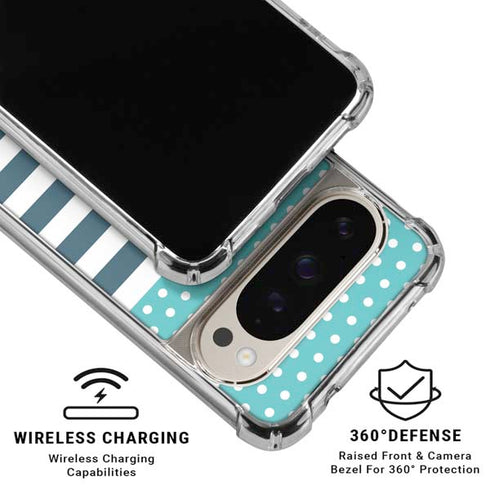 Polka Dots and Stripes Heart in Blue Pixel 9/9 Pro Clear Case